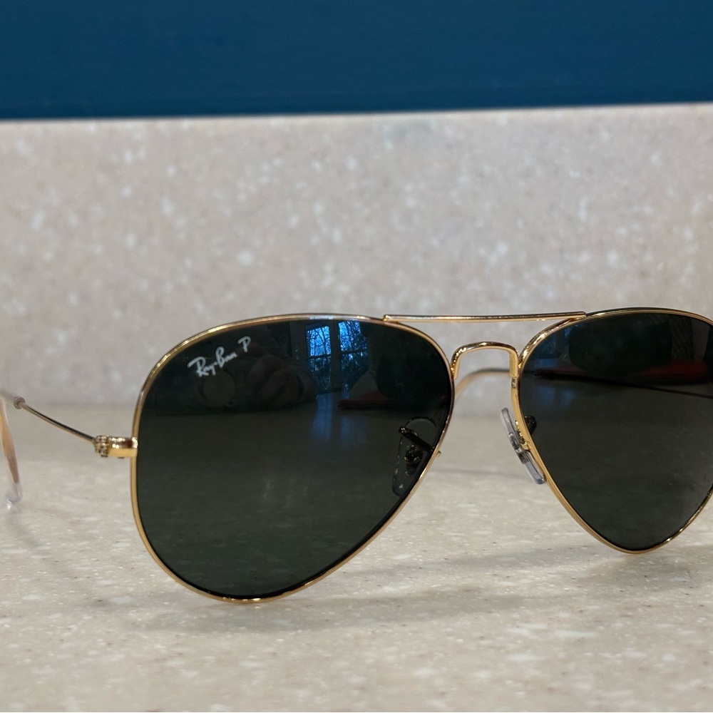 Ray-Ban Gold Frame Sunglasses with Black Lenses